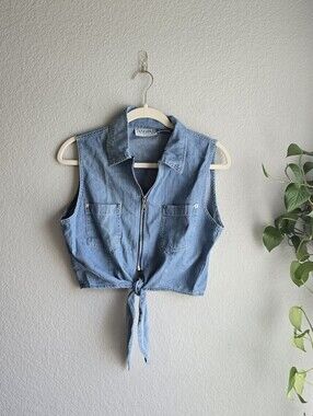 Light Wash Denim Tie-Front Crop Top